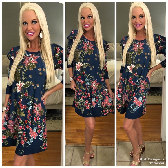 ❤️ LAST 1! Blue Floral Ruffle Swing Dress! - Picture 2 of 3